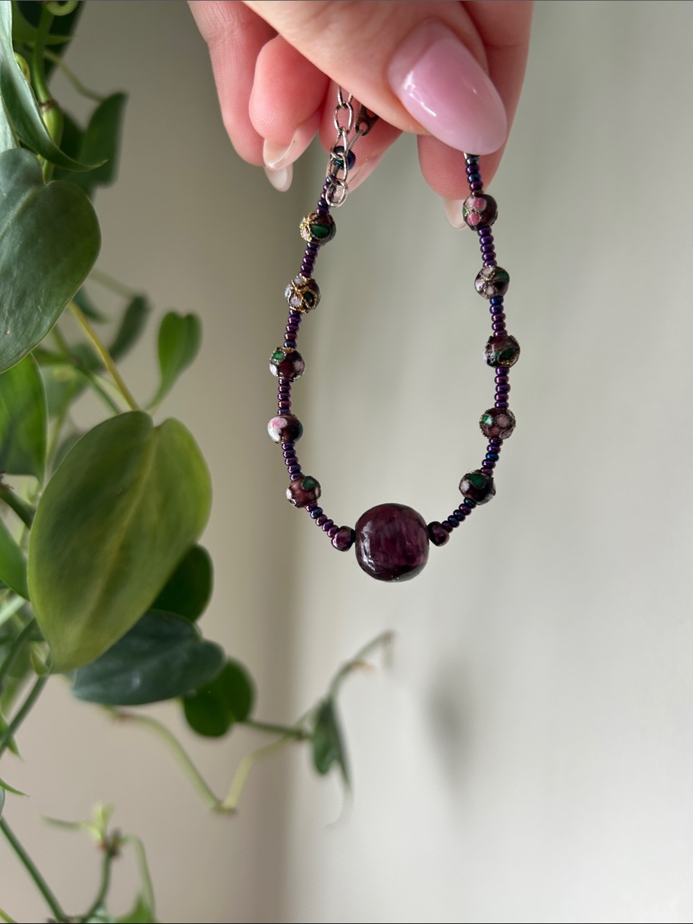 4/$20 Handmade Purple Glass Bead Bracelet (9”)